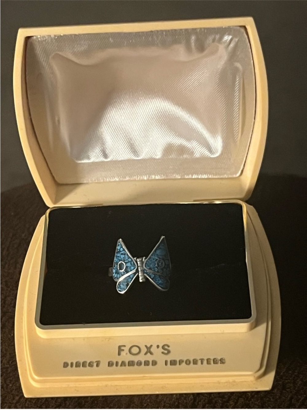 Vintage 925 Sterling Silver turquoise inlay Butterfly Ring 8